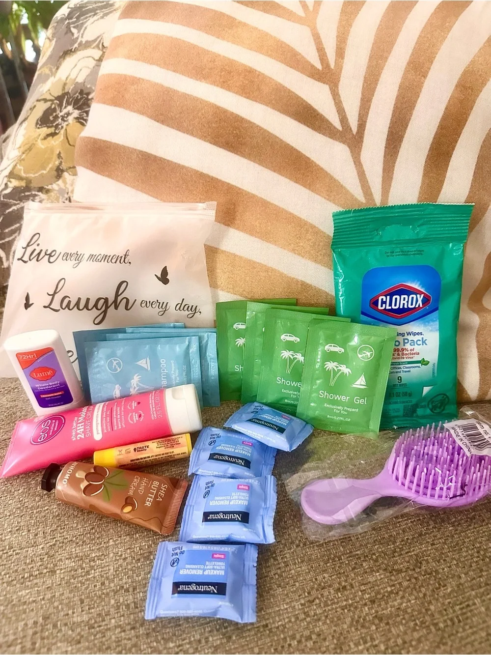 Bath & Body Travel Pack with Purple Hair Brush 4 Days of Products NEW
